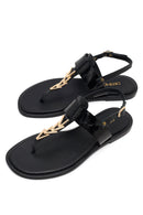 Women's Black Buckle Thong Leather Sandals | Derimod