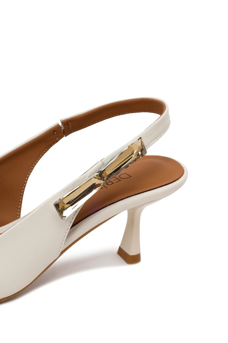 Woman Cream Backless Heeled Leather Shoes