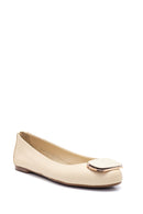 Women's Beige Leather Buckled Ballerinas | Derimod