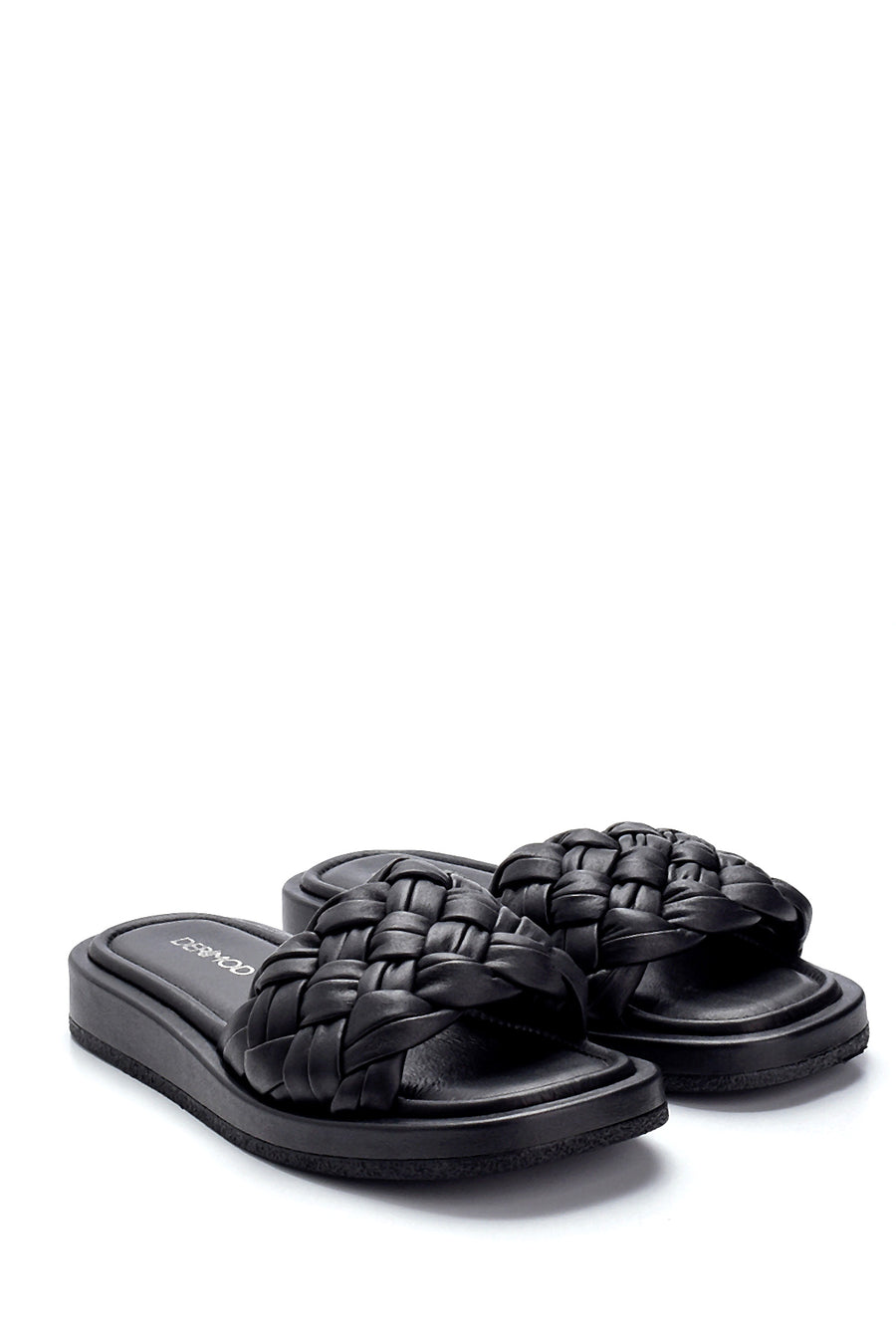 Women's Leather Knit Detailed Slippers