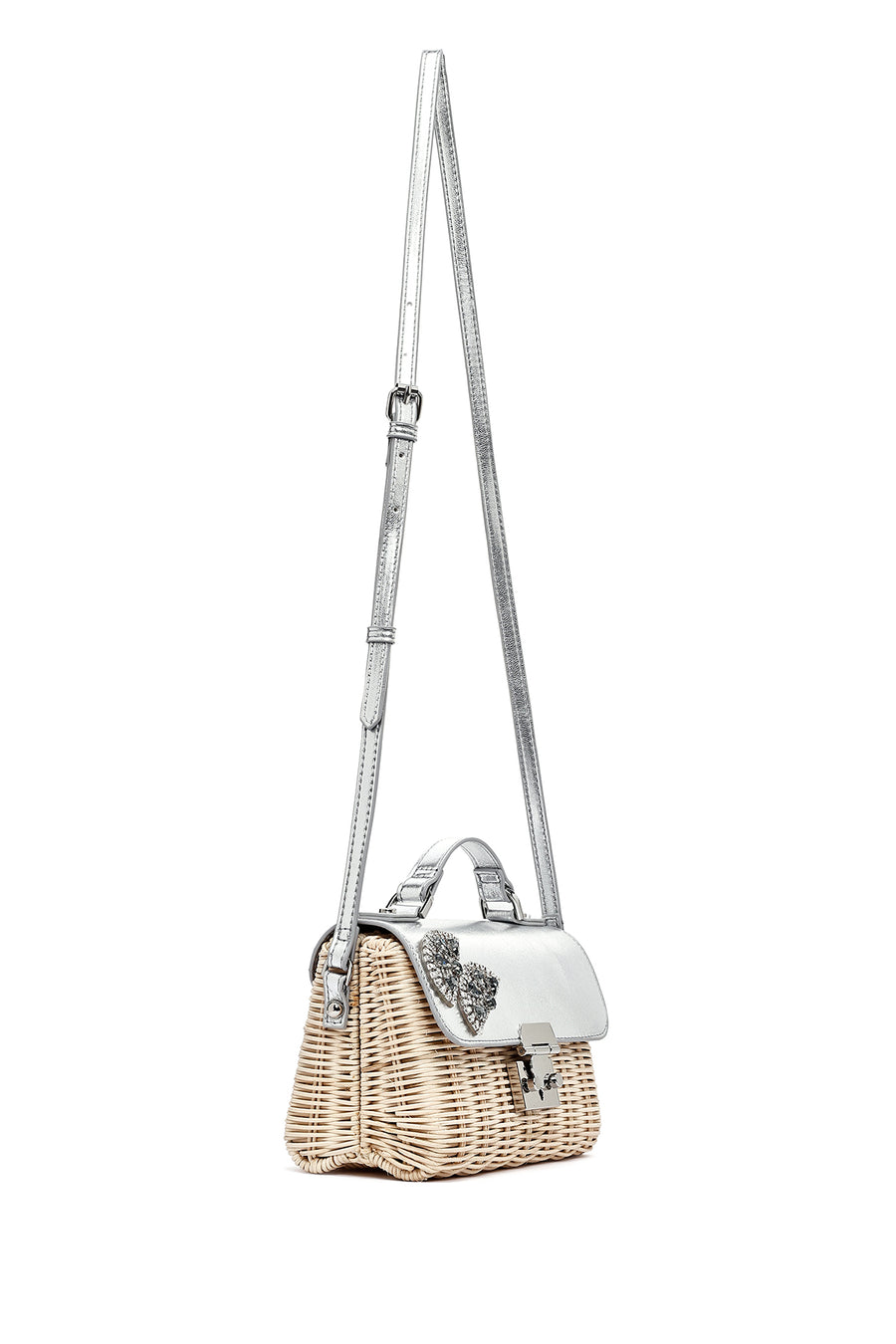 Women's Silver Accessory Long Strap Straw Crossbody Bag