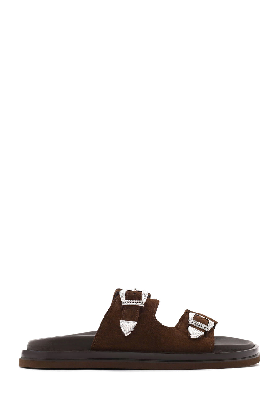 Woman Brown Double-Buckle Suede Slipper 26SFD271810 | Derimod