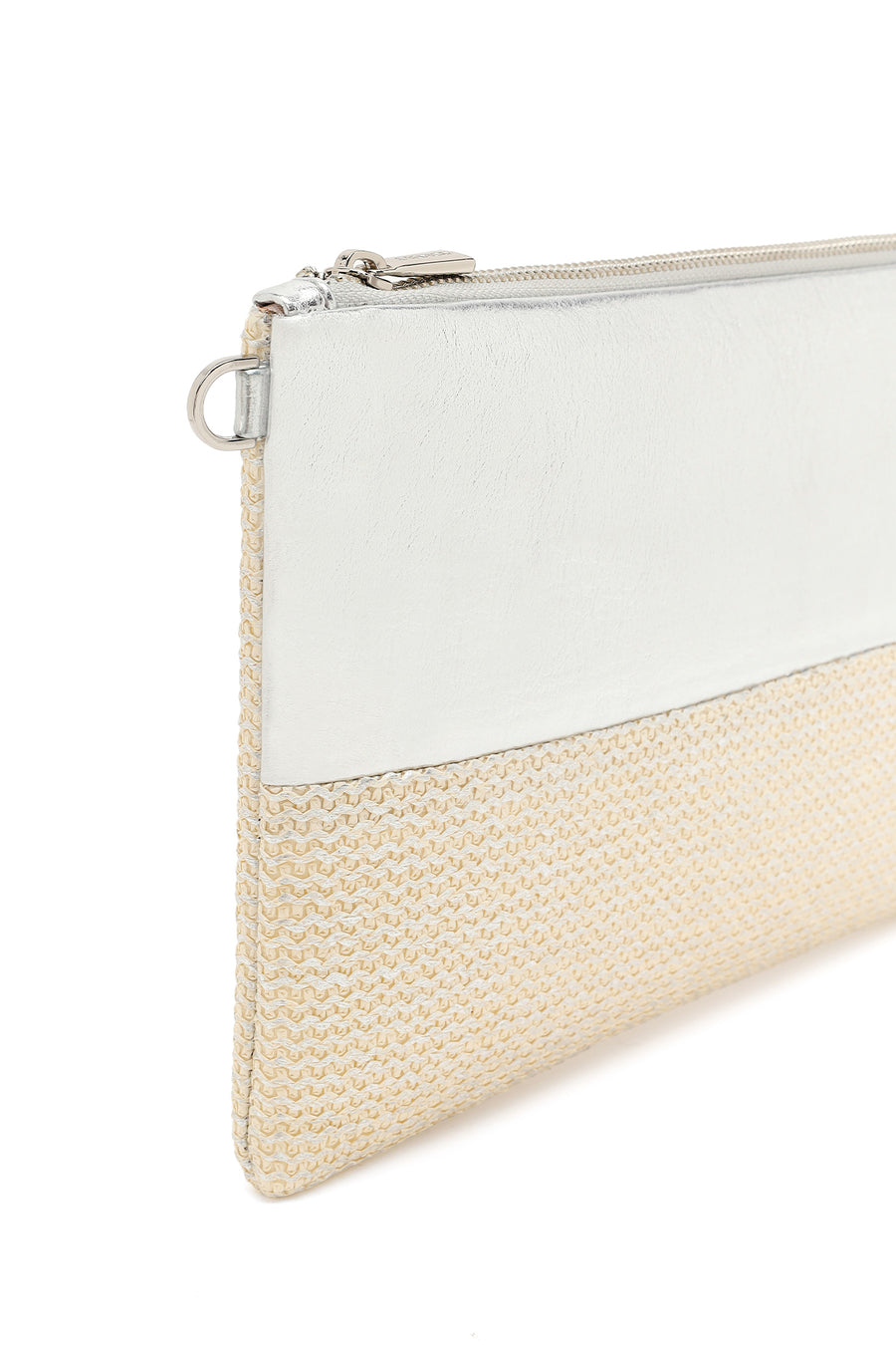 Woman Beige Long Chain Strap Wicker Clutch Bag