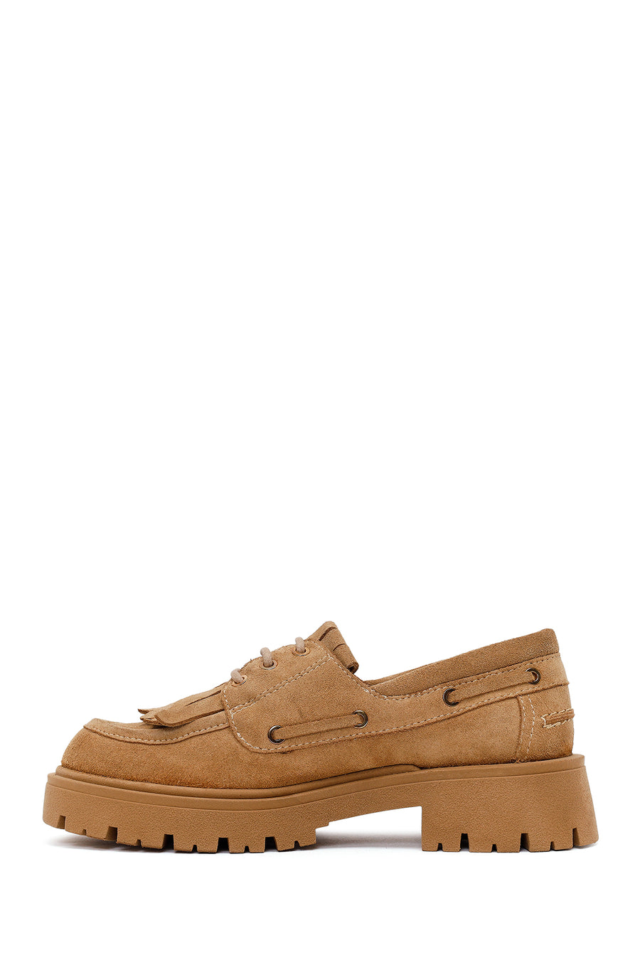 Woman Camel Lace-Up Thick-Soled Suede Casual Shoes