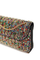 Woman Multicolored Long Chain Strap Rhinestone Evening Shoulder Bag | Derimod