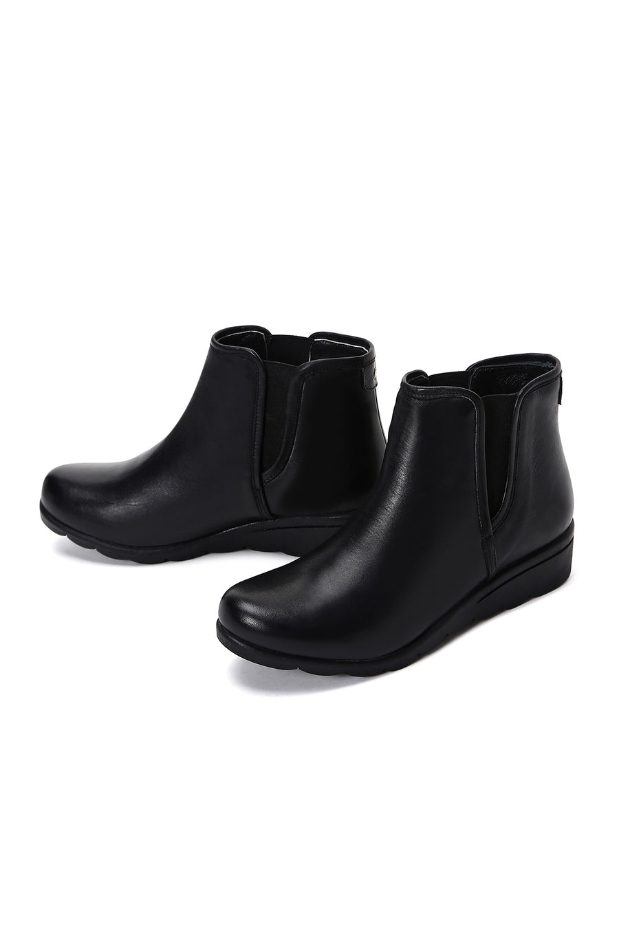 Women's Black Leather Wedge Heel Boots