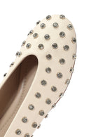Women's Cream Stoned Leather Ballerina | Derimod