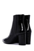 Derimod Gritti Women's Black Zippered Thick Heeled Patent Leather Boots | Derimod