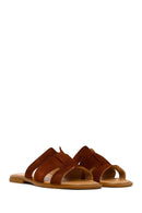 Woman Tan Suede Leather Slippers | Derimod