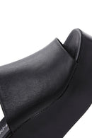 Women's Black Wedge Heeled Leather Slippers | Derimod