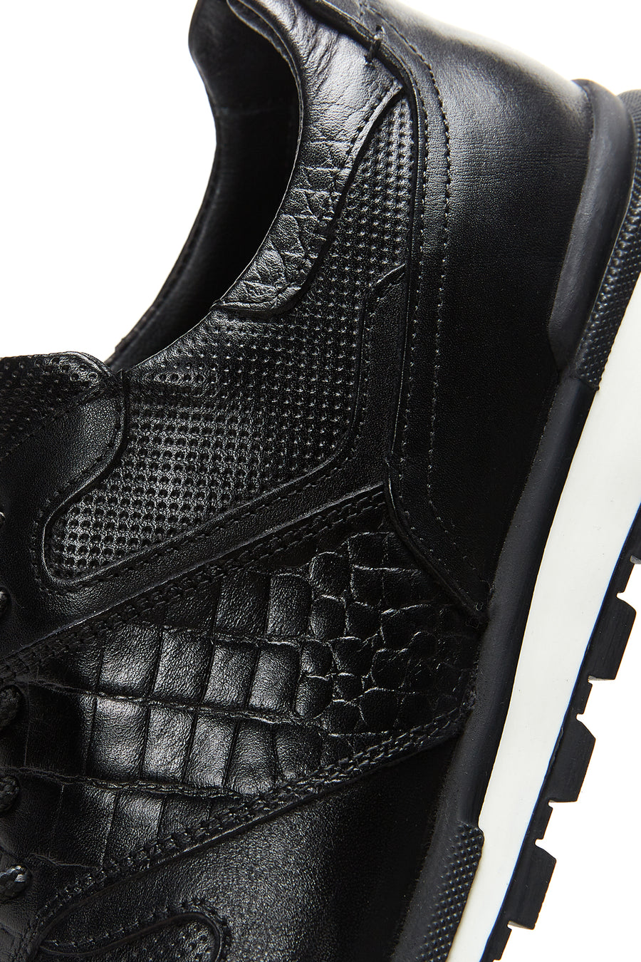 Men's Black Leather Printed Sneaker