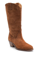 Women's Heeled Suede Leather Cowboy Boots | Derimod