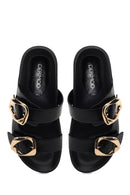 Woman Black Double-Buckle Slippers | Derimod
