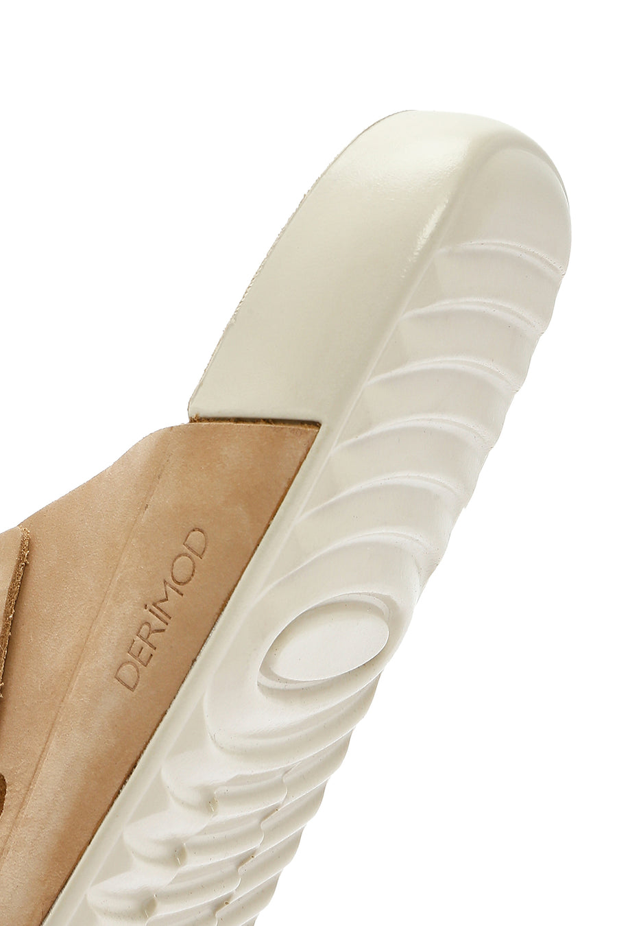 Women's Beige Strapped Nubuck Leather Comfort Slippers