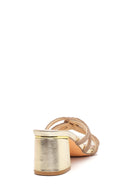 Women's Gold Stone Thick Heeled Slippers | Derimod