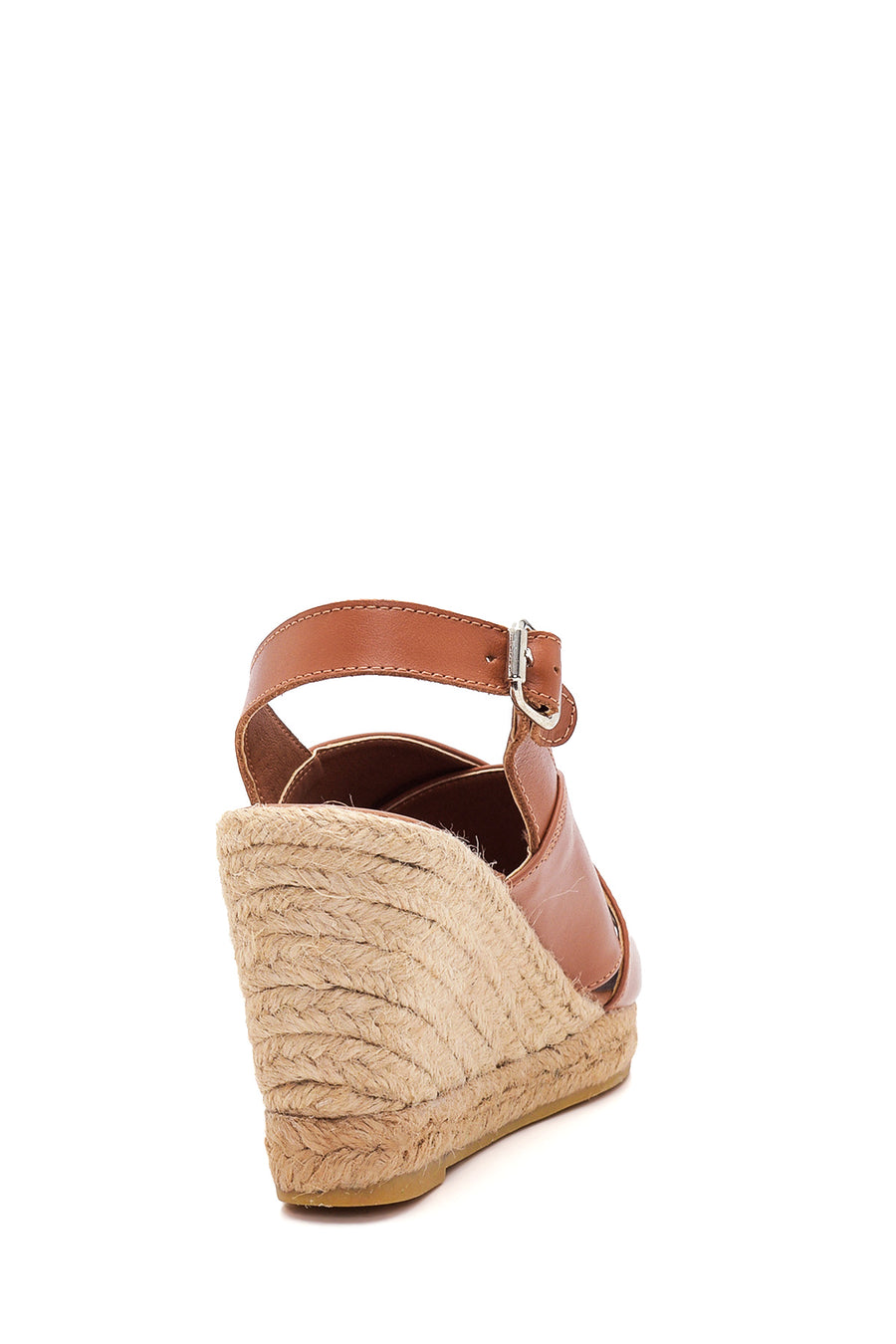 Women's Tan Leather Wedge Heel Espadrille