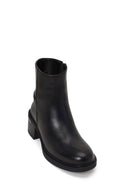Woman Black Zip Closure Chunky-heeled Leather Boots | Derimod