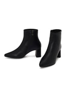 Derimod Flex Woman Black Zip Closure Chunky-Heeled Leather Boots | Derimod