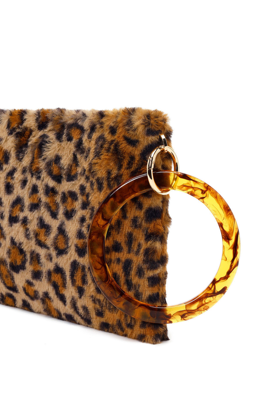 Woman Leopard Chain-Strap Plush Clutch Bag