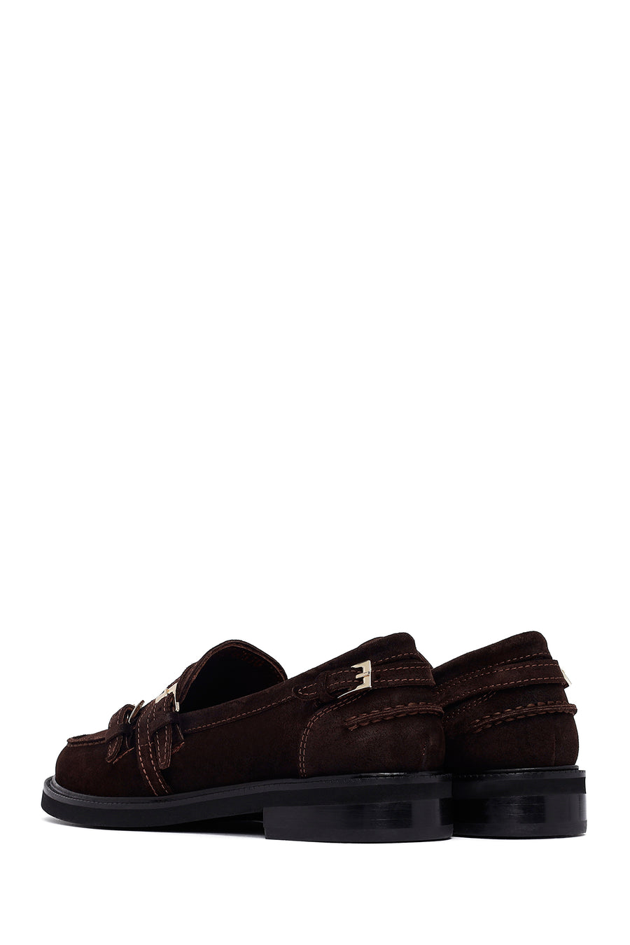 Woman Brown Buckled Suede Masculine Loafer