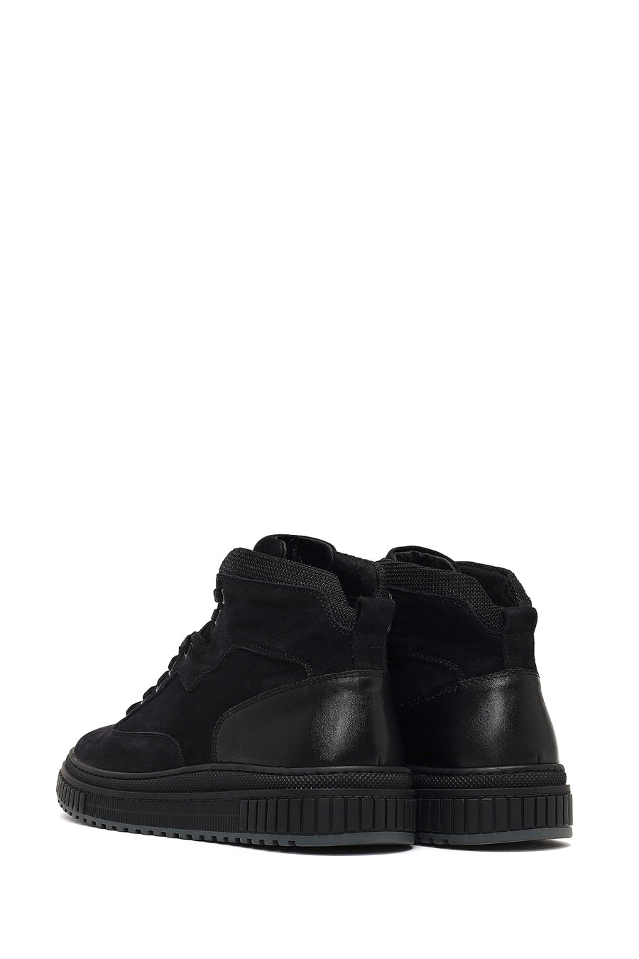 Male Black Lace-Up Thick-Soled Nubuck Leather Sports Boots