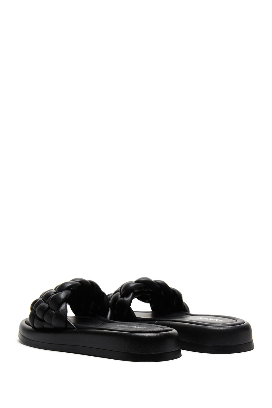 Women's Black Leather Braided Comfort Slippers