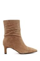 Woman Beige Heeled Suede Boots | Derimod