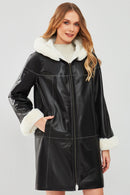 Verona Women's Black Double-Sided Teddy Leather Coat | Derimod