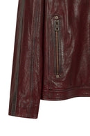 Hamilton Male Burgundy Crest Sports Leather Jacket | Derimod