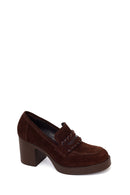 Woman Brown Chunky Heeled Suede Loafer | Derimod