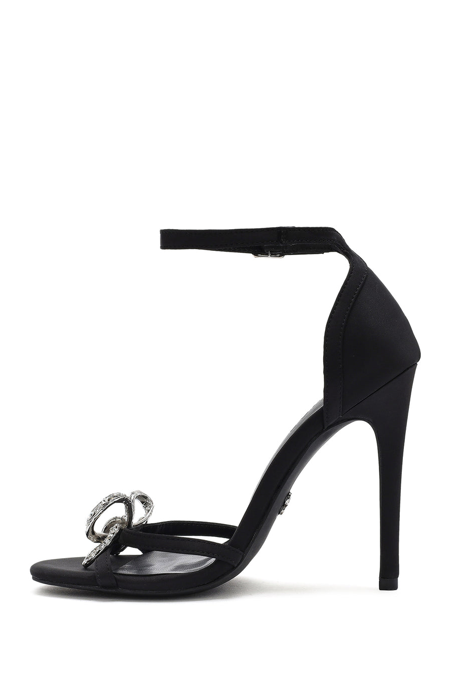 Women's Black Ankle Strap Stone High Thin Heel Shoes