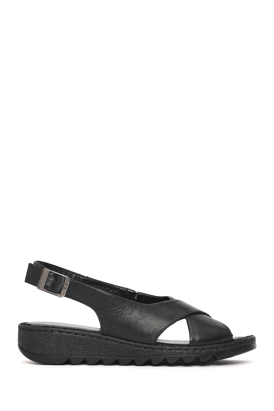Woman Black Buckled Comfort Leather Sandals 26SFD411618 | Derimod