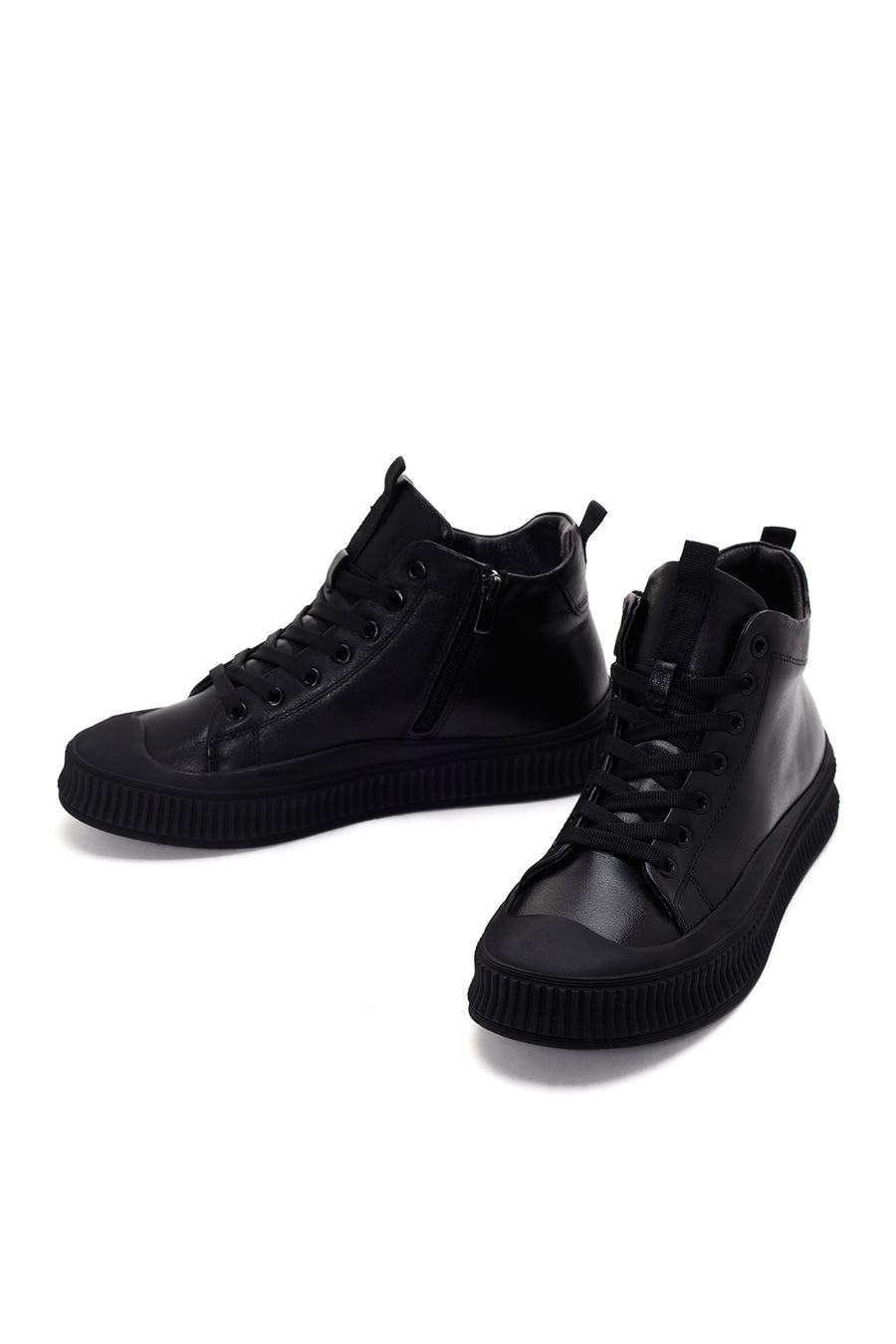 Erkek Siyah Deri Bilekli Sneaker