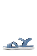Women's Blue Leather Comfort Sandals | Derimod
