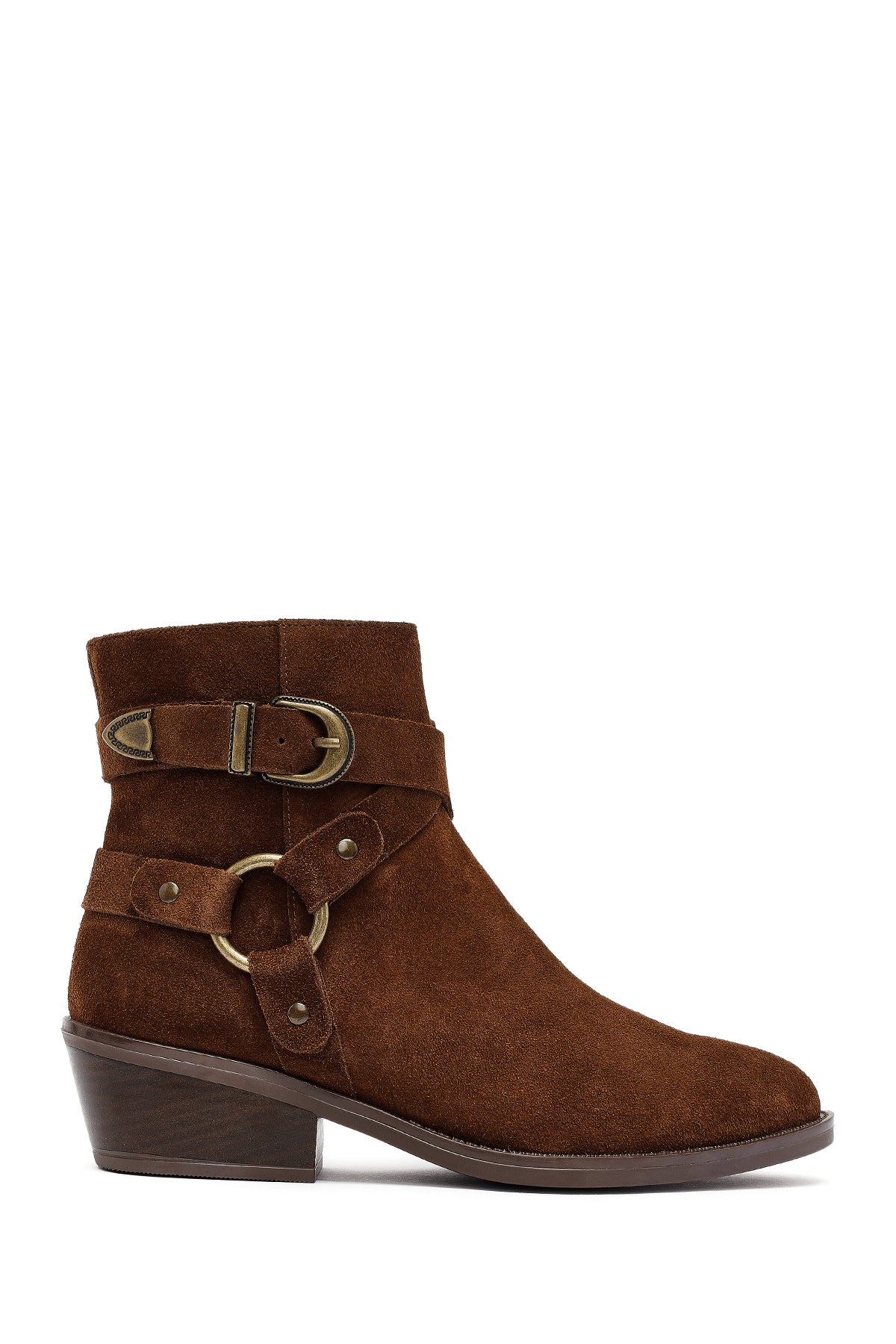 Woman Tan Zippered Suede Leather Cowboy Boots 25AFD201910 | Derimod