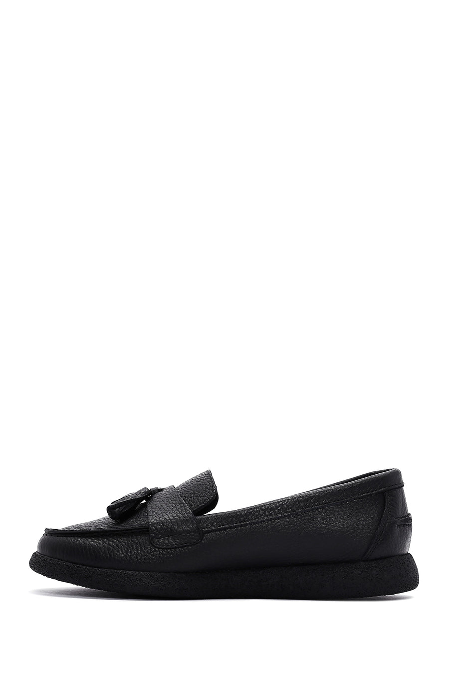Kadın Siyah Püsküllü Deri Comfort Loafer