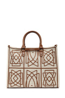 Women's Camel Long Strap Patterned Fabric Shoulder Bag | Derimod