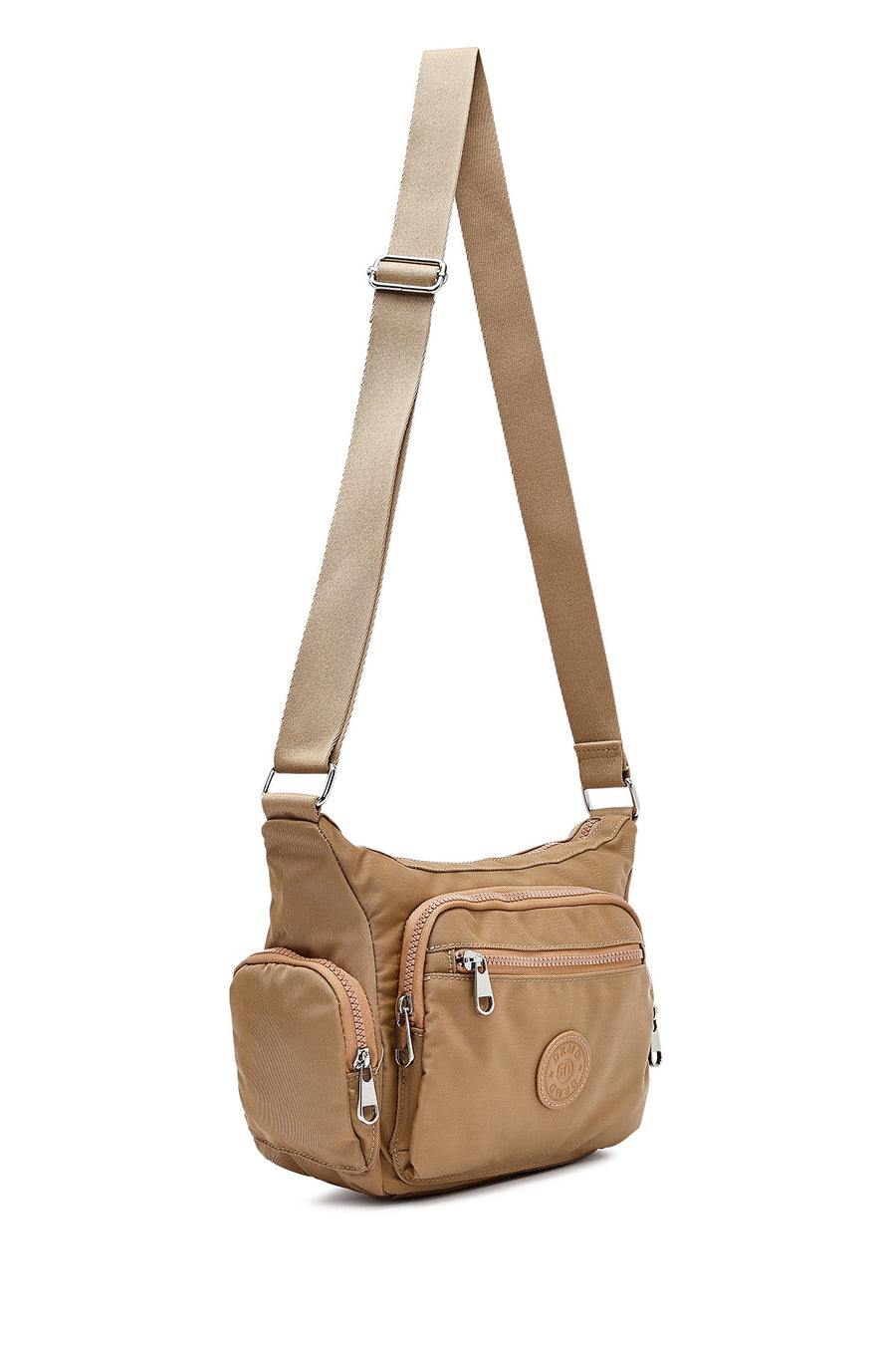 Women's Beige Fabric Crossbody Bag
