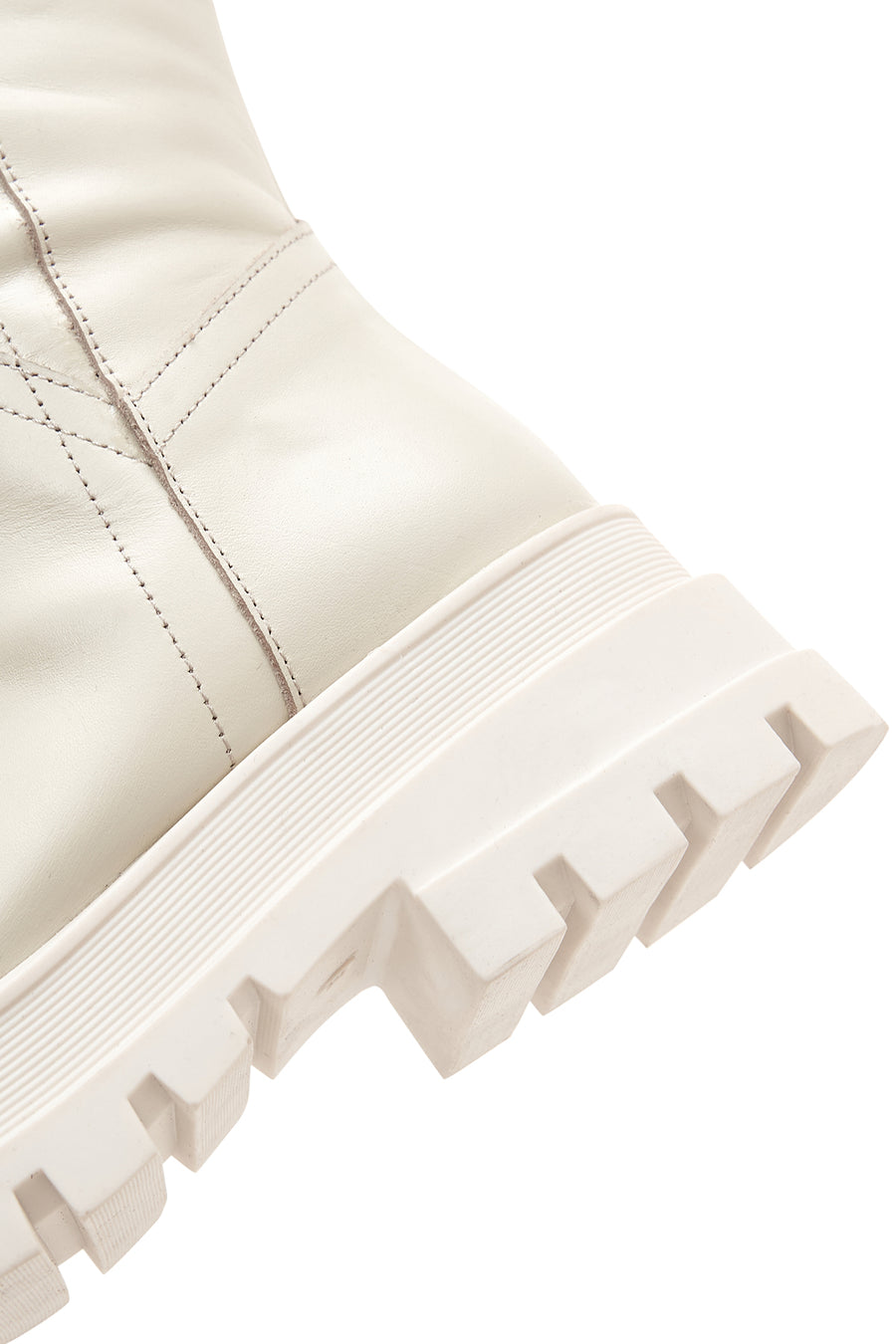 Women's Beige Leather Zippered Thick Soled Boots