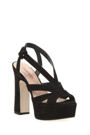 Suede Women's Heeled Leather Sandals | Derimod