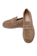 Woman Mink Wedge Heel Suede Comfort Loafer | Derimod