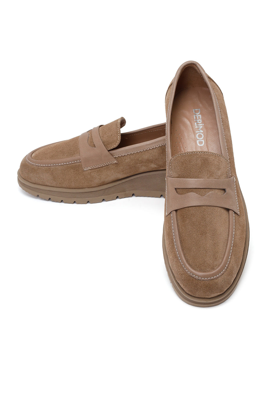 Woman Mink Wedge Heel Suede Comfort Loafer