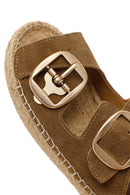 Women's Brown Buckled Suede Leather Espadrille Slippers | Derimod