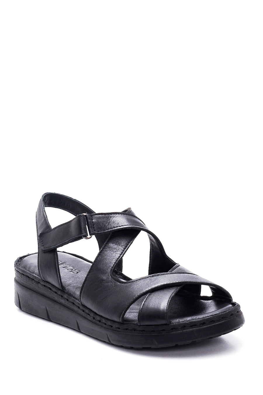 Women's Black Leather Comfort Sandals