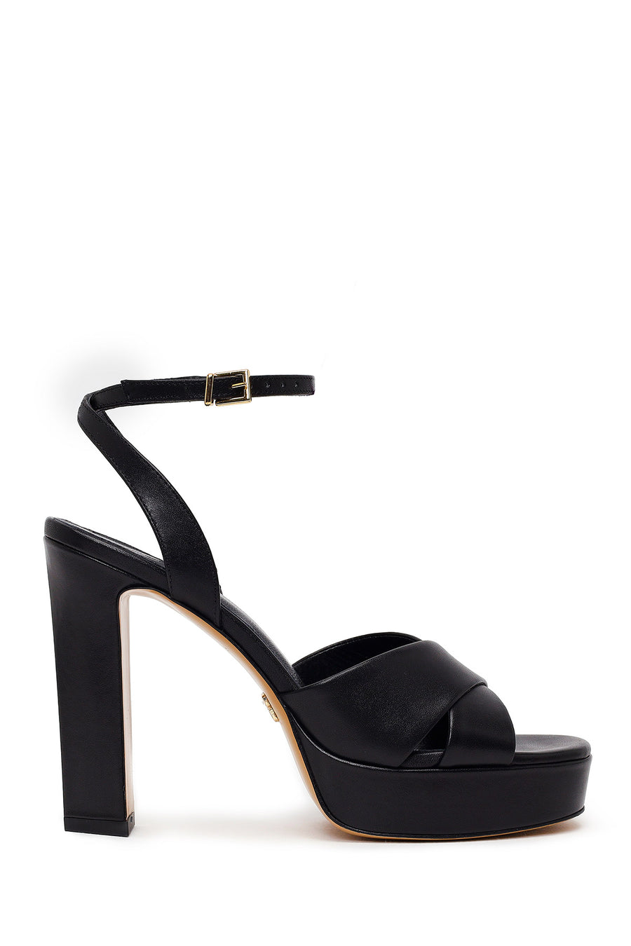 Woman Black Ankle-Buckle Platform High Chunky Heel Leather Sandal 26SFD120618 | Derimod
