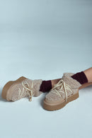 Women's Beige Thick-Soled Fur-Lined Leather Boots | Derimod