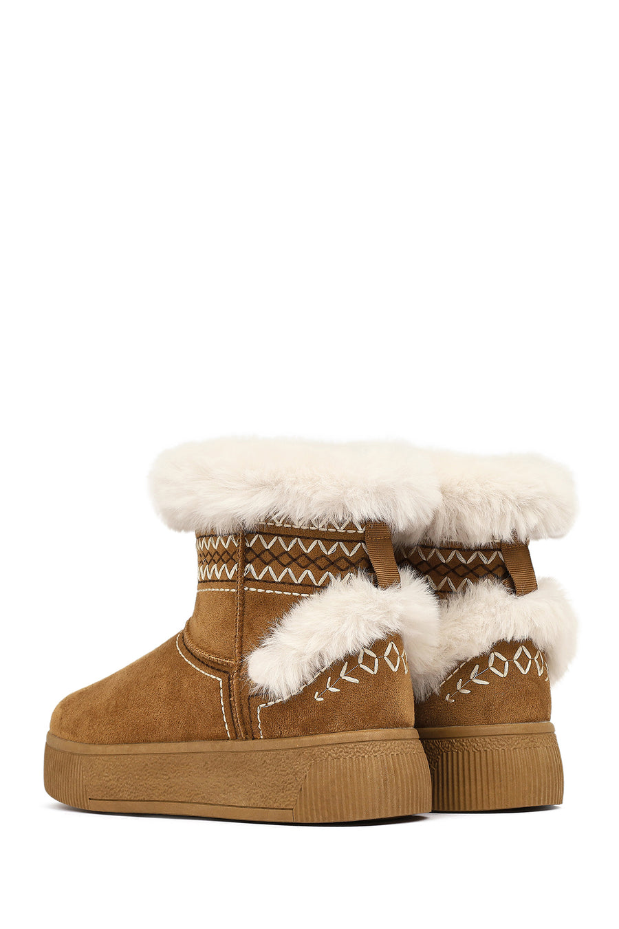Women's Tan Chunky-Soled Suede Teddy Boots