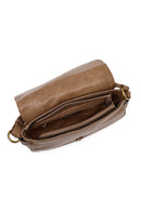 Woman Tan Long-Strap Studded Suede Crossbody Bag | Derimod