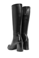 Women's Black Zipper High Thick Heel Boots | Derimod