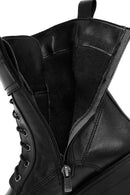 Women's Black Lace-Up Zipper Detailed Leather Combat Boots | Derimod